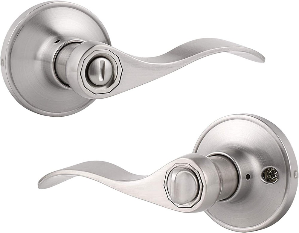 6PK Gobrico Satin Nickel Bed and Bath Privacy Wave Door Lever Handle Lockset