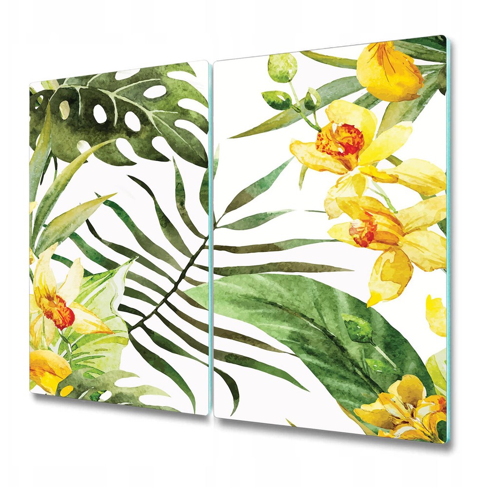 Glass Worktop Kitchen Chopping Board Canna flowers Tropical floral Exotic leaf