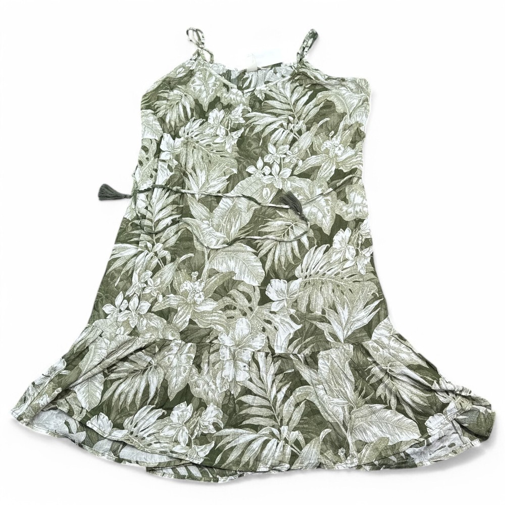 NWT H&M Mini Floral Dress Womens Size Small Green White Tropical Sleeveless