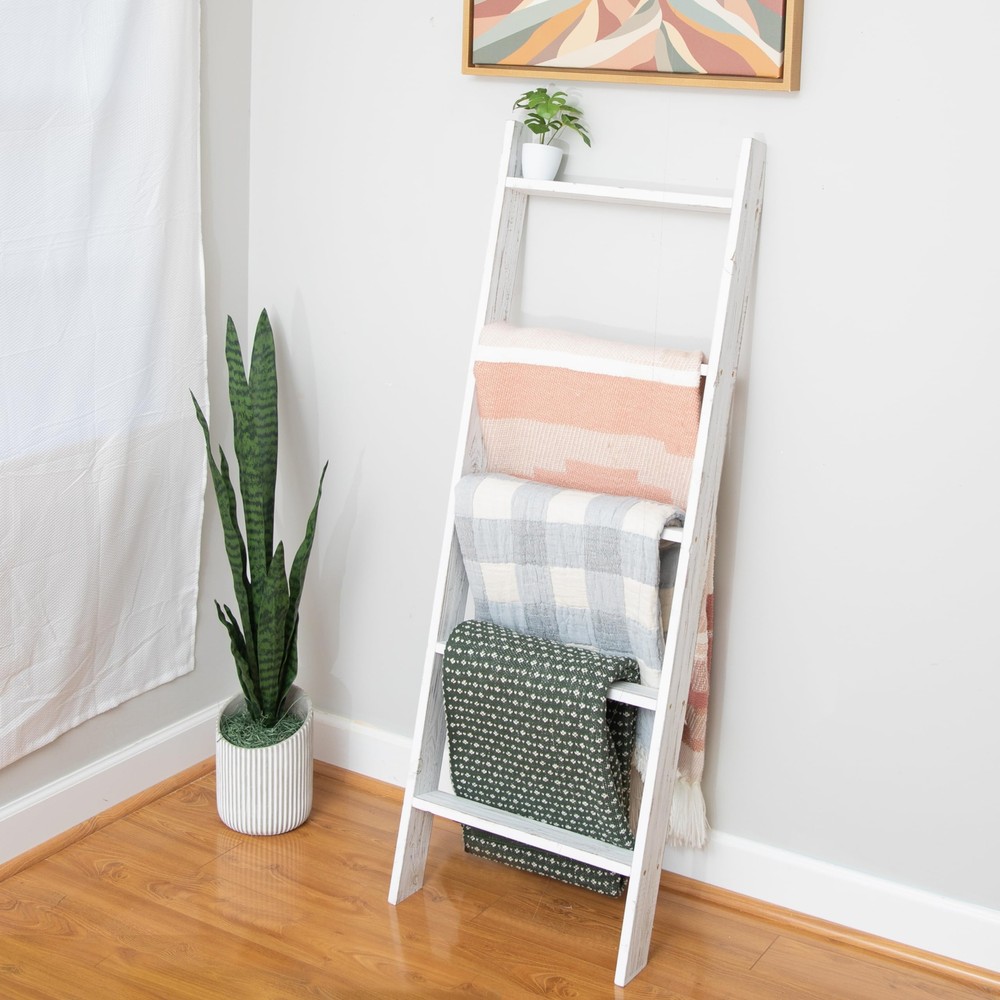 Blanket Ladder for Living Room, Towel Holder Stand - 54x18 Rustic Decorative ...