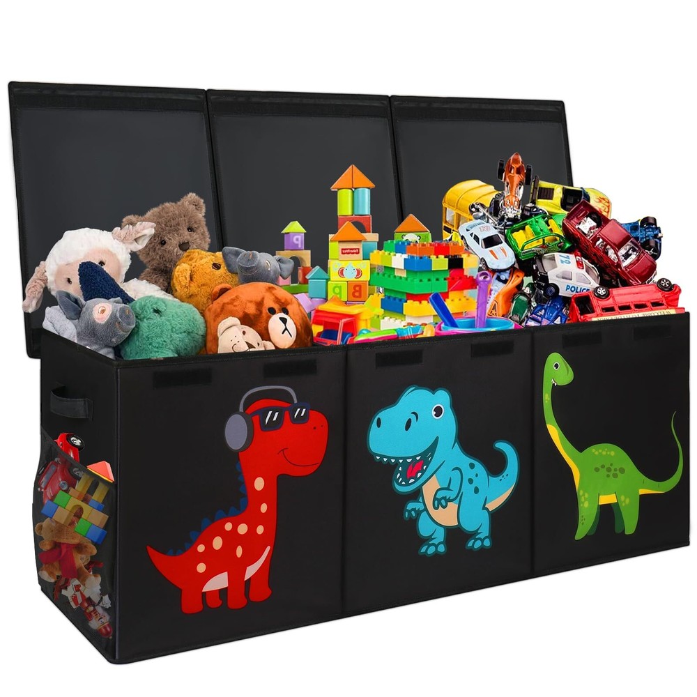 Extra Large Toy Box, Collapsible Sturdy Toy Storage Organizer with Lids, Dino...