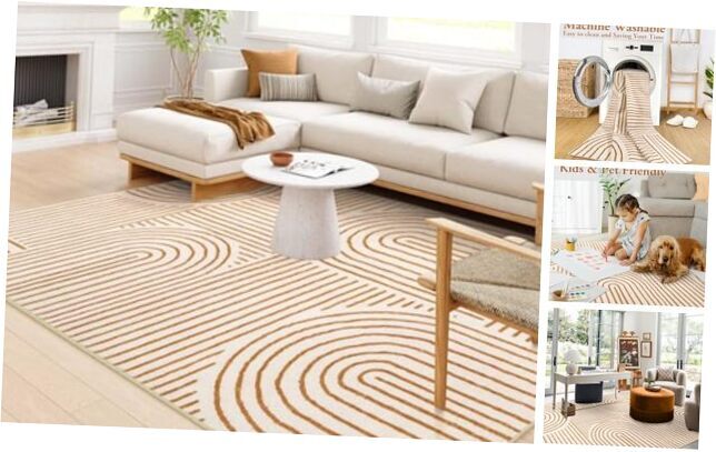 Ultra-Thin Soft 8x10 Orange White Abstract Machine Washable Rugs-image