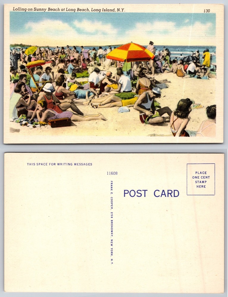 Long Beach Long Island NY Crowded Umbrellas Postcard