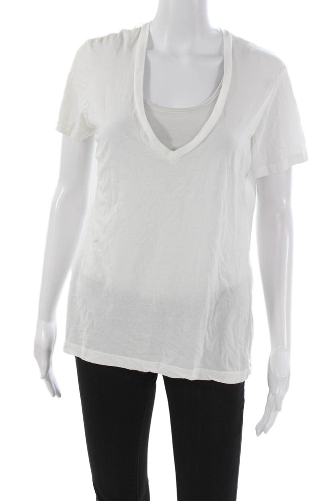 Monrow Womens Basic V-Neck Short Sleeve T-Shirt White Size MFree Shipping in US $100+ Orders | $6.95 Orders Below