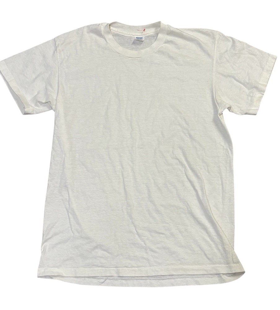 VTG T-Shirt L Hanes Single Stitch White Blank Comfort Blend Classic Streetwear
