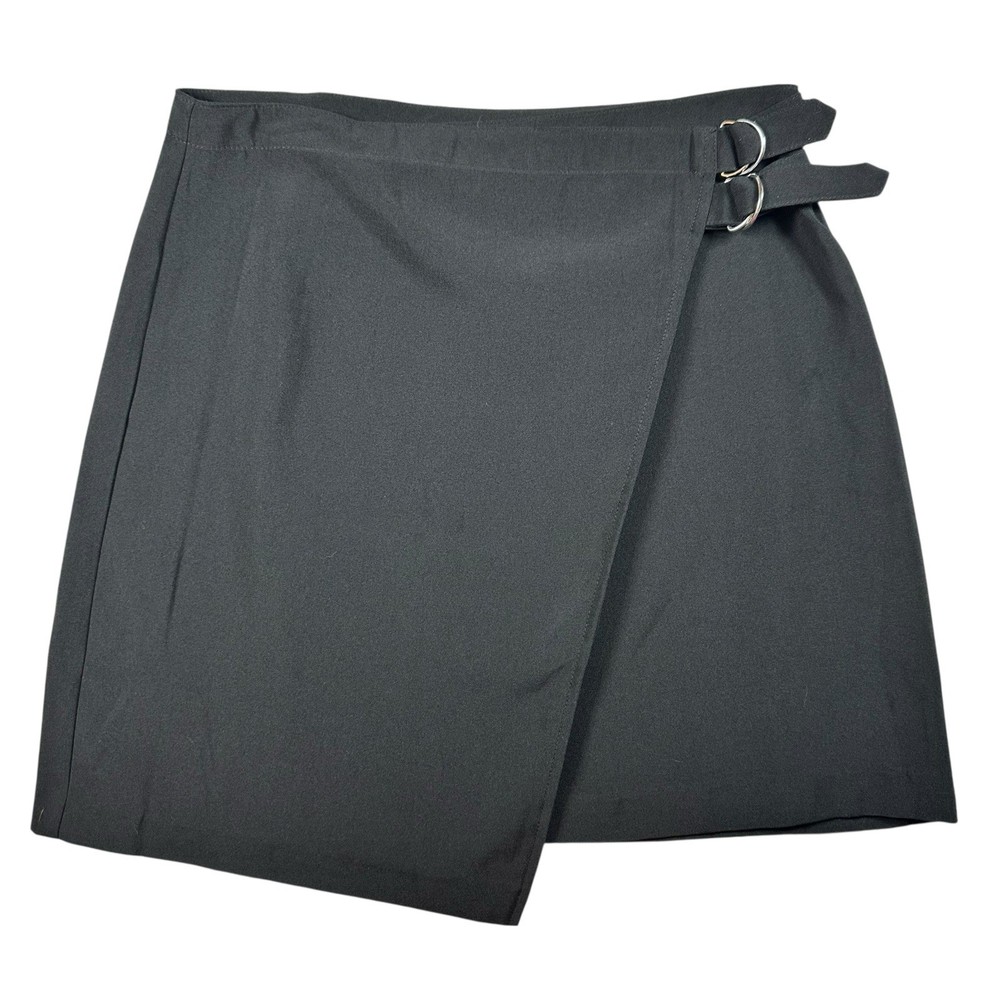 Black Wrap Mini Skirt Size 10 D-Ring Buckle Asymmetrical Club Goth Punk NWT New