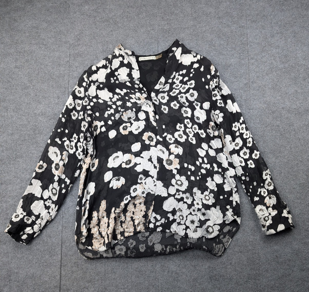 Alice + Olivia Blouse Womens Large Silk Sheer Floral Quiet Luxury Top Career