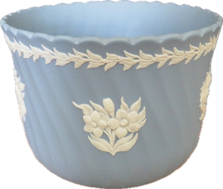 Wedgwood Blue Jasperware Morning Glory Flower Spiral Planter Pot Jardinière
