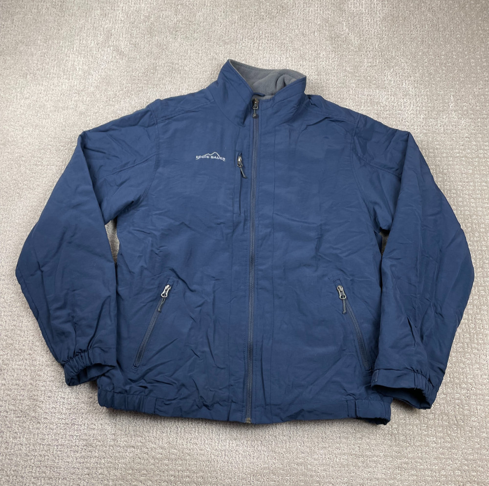 Eddie Bauer Jacket Mens L River Blue Fleece Lined Full Zip Outdoors Hiking Gorp