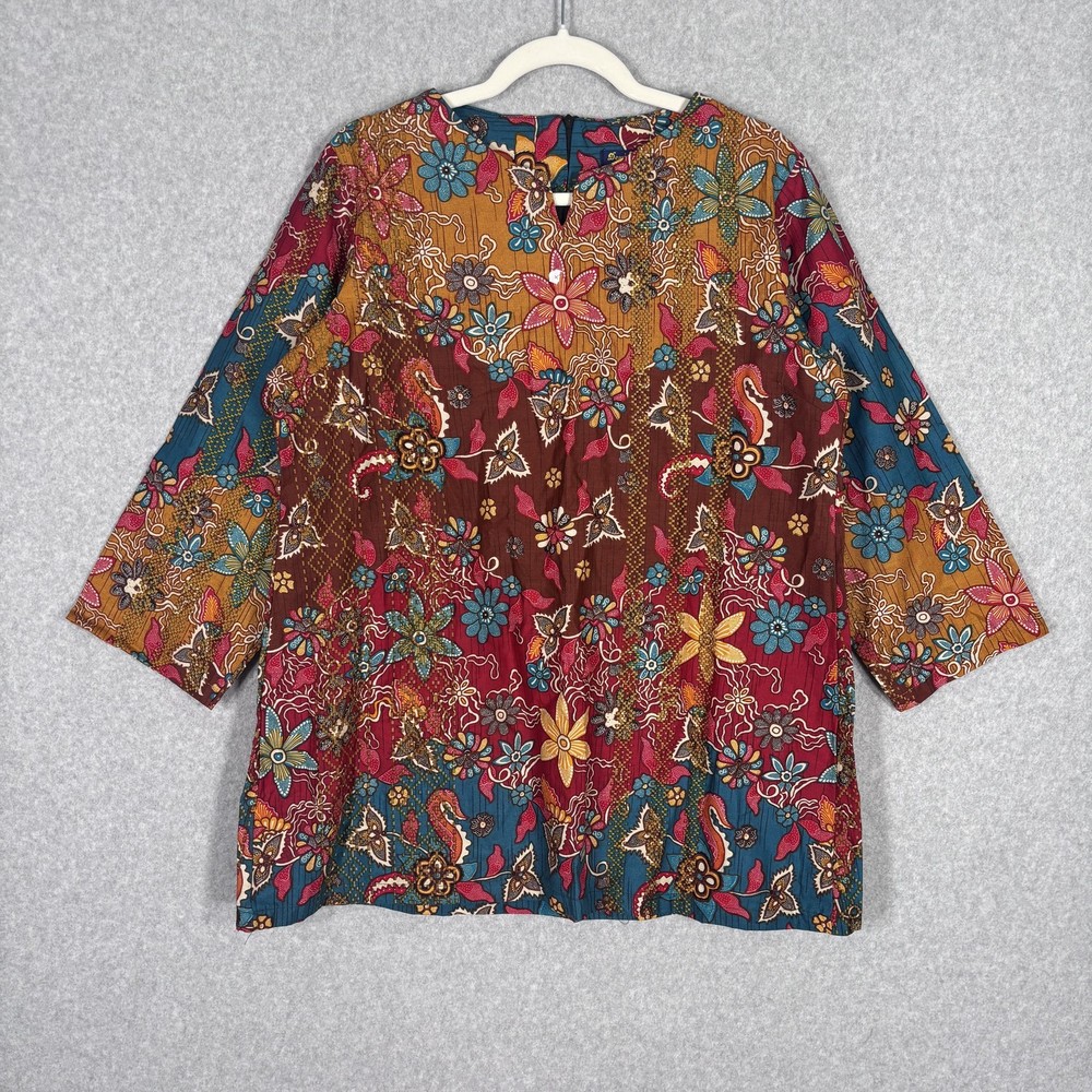 Dewi Fortuna Tunic Top XXL Batik Floral Textured Artsy Gypsy Bali Print Boho