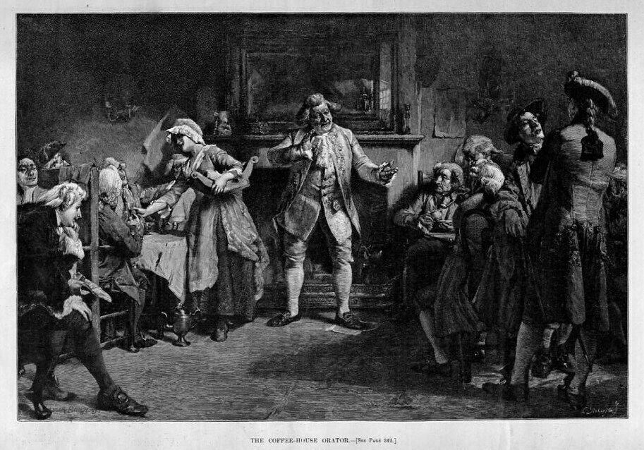 COFFEE-HOUSE ORATOR LONDON COFFEE HOUSE CLUB PUBLIC OPINION MEETING FIREPLACE