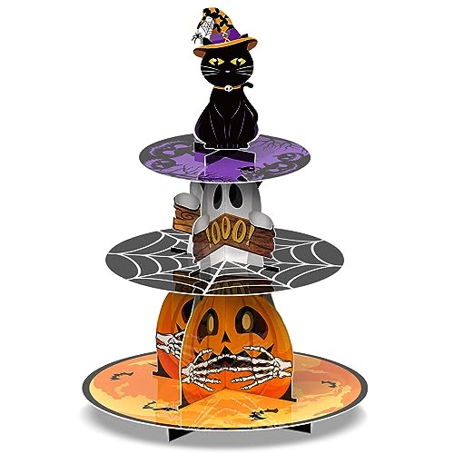 Halloween 3 Tier Cupcake Stand, Colorful, Cardboard, Ideal for Displaying