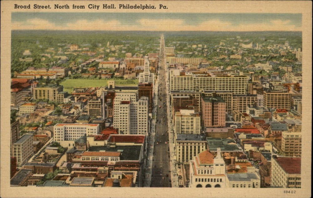 Philadelphia Pennsylvania City Hall from North aerial view unused linen postcard