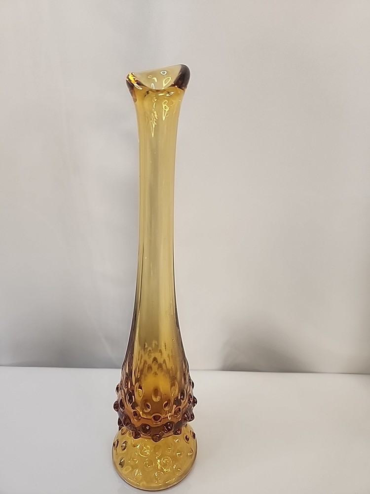 VTG Fenton Amber Hobnail Swung Glass Bud Vase 10