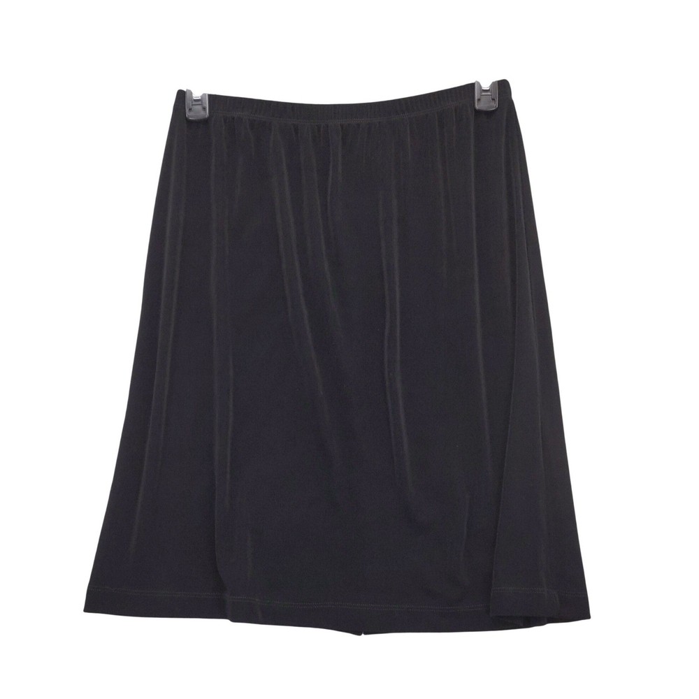 Chicos Travelers Skirt Womens L Black Ribbed A-Line Elastic Waist Back Slit 2 L