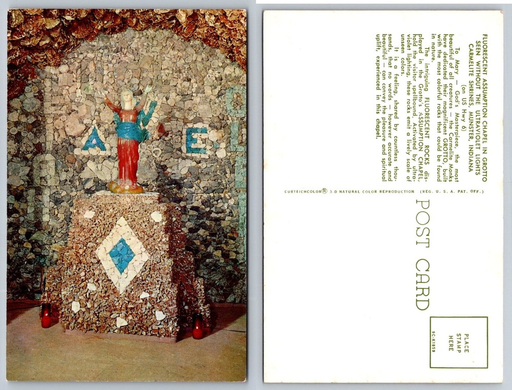 Munster Indiana Fluorescent Assumption Chapel Grotto Curteichcolor Postcard