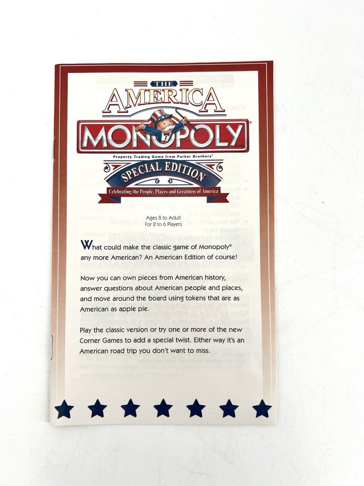 Monopoly The America Special Edition Game Replacement Instructions