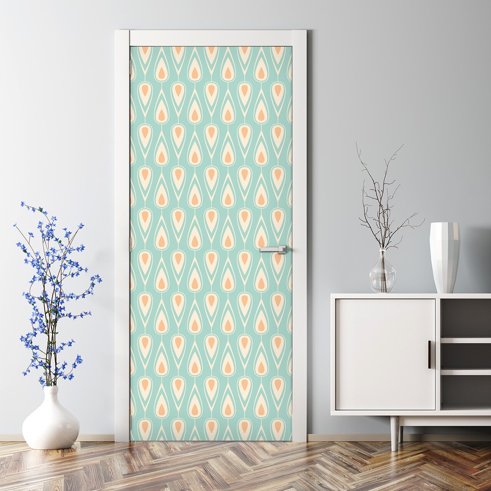 Vintage Blue and Orange Bubble-Free Door Decal Traditional Decor