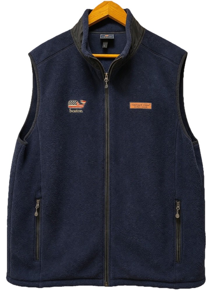 Vineyard Vines Fleece Vest Full Zip Boston Whale Logo Preppy Mens L