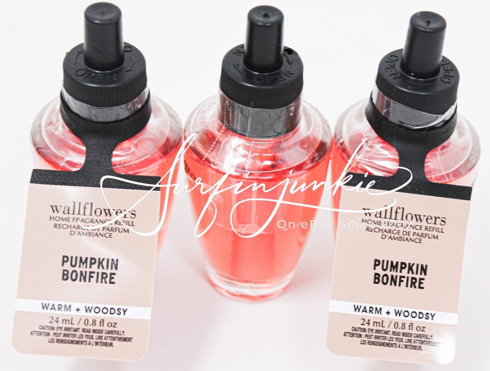 Bath & Body Works Pumpkin Bonfire Wallflower Plug In Bulb 3pc Campfire Orange