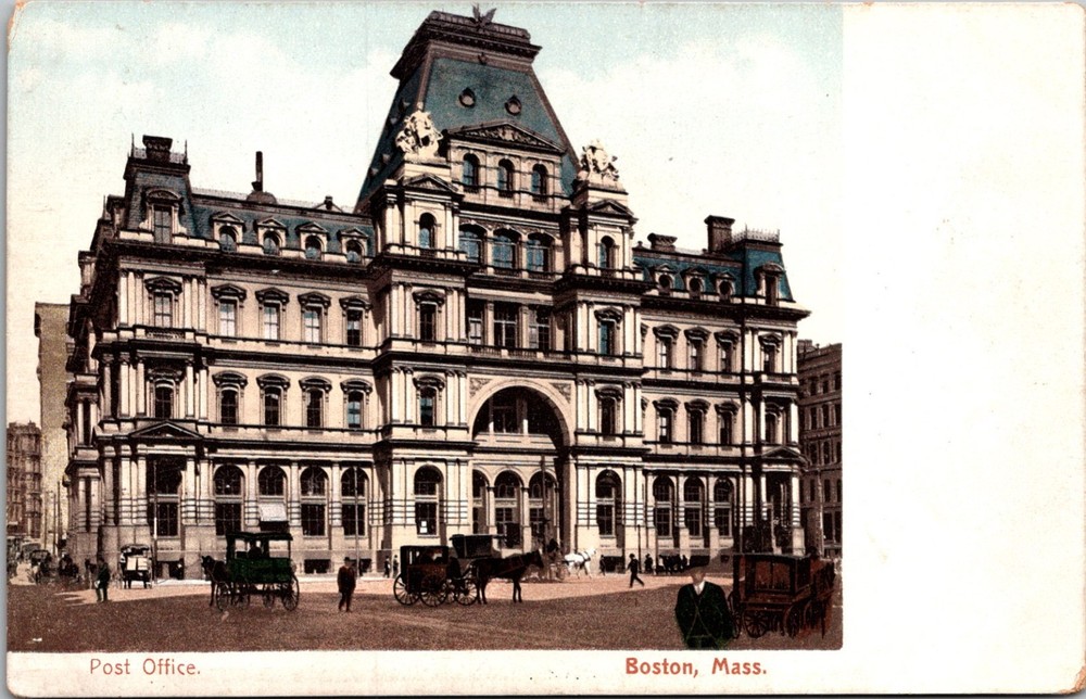 Post Office Boston Massachusetts MA Building Horse Carriage Postcard