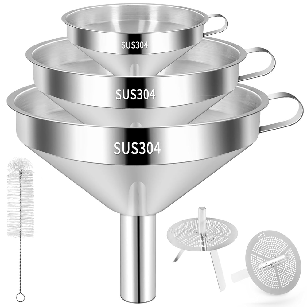 Durable Stainless Steel Funnel Set of 3 Sizes for Food and Kitchen Use