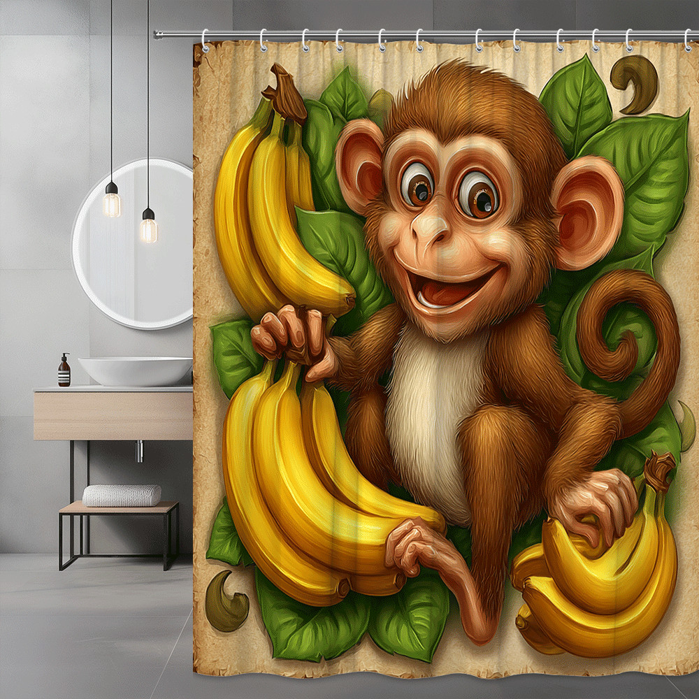 Monkey Banana Shower Curtain Jungle Animal Print