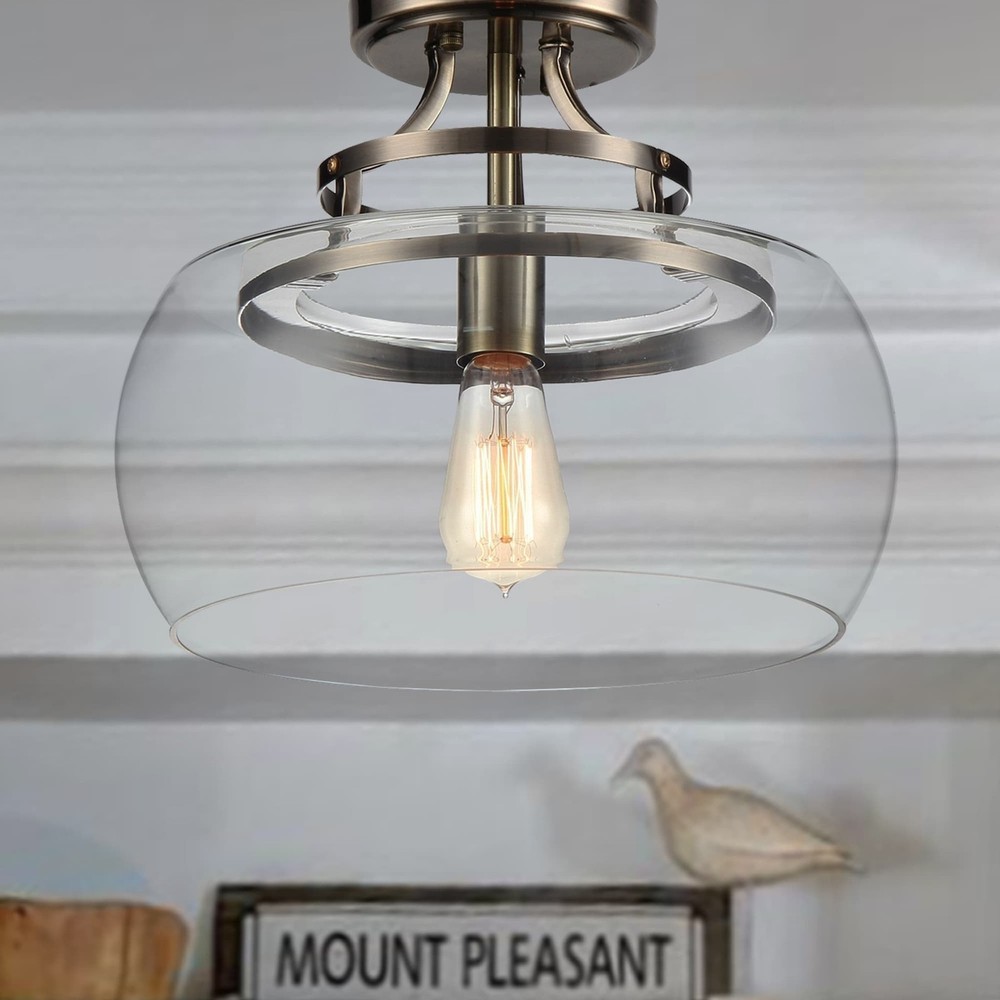 Bronze 13-inch Glass Flush Mount Light with Clear Bulb by Kostandea