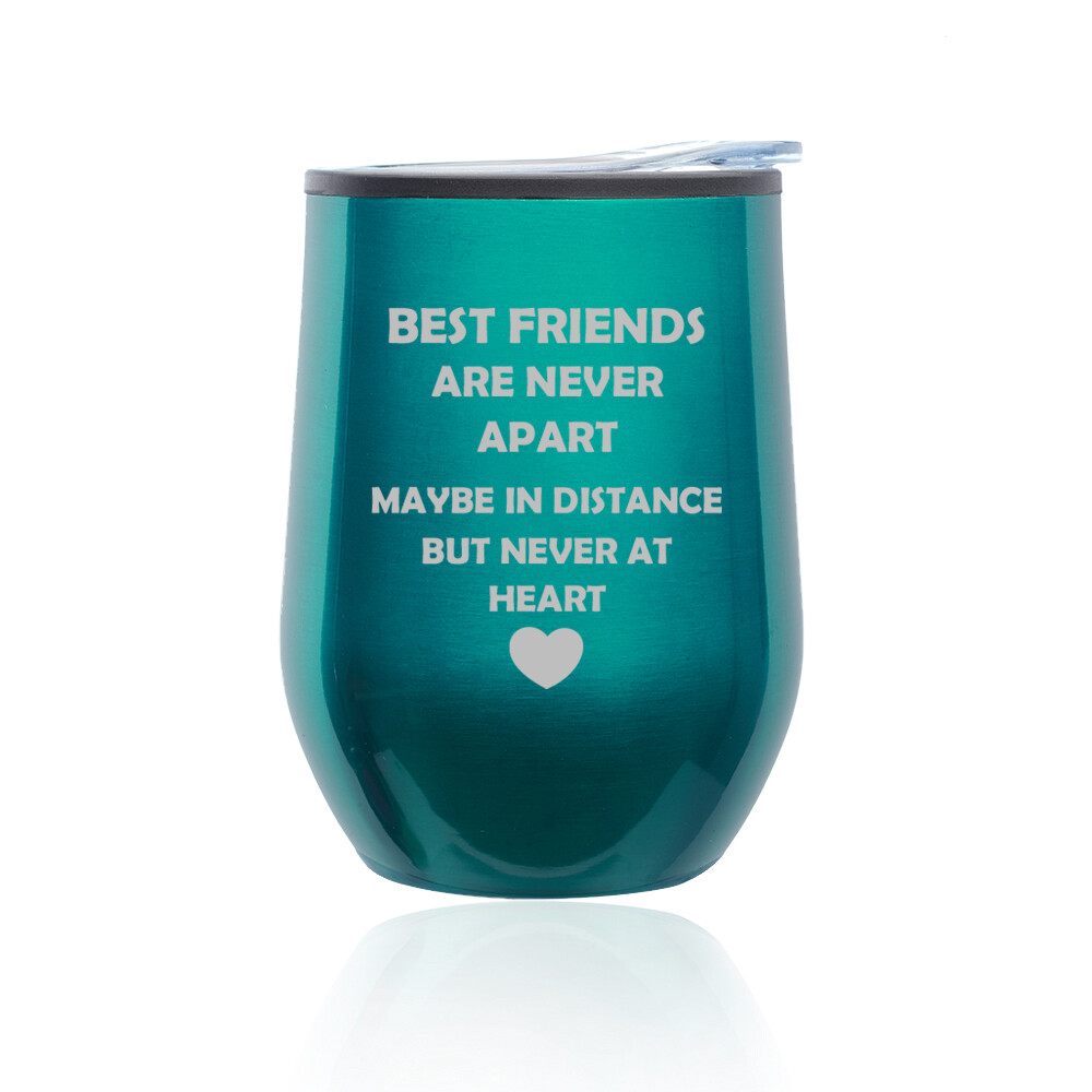 Stemless Wine Tumbler Coffee Travel Mug Cup Lid Best Friends Long Distance Love