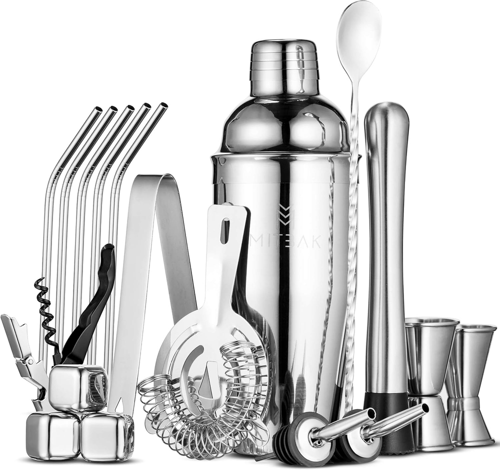 Bartender Kit | 20-Piece Bar Accessories Set | Look like a Pro with 25 OZ Cockta