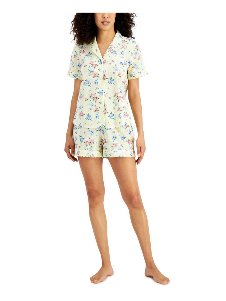 CHARTER CLUB Intimates Yellow Piping Trim Floral Sleep Shorts XS
