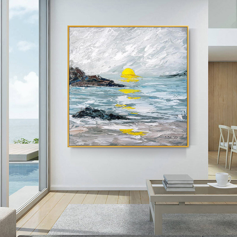 Sunrise Coast Landscape Hand-painted Oil Painting Abstract Wall Decoration
