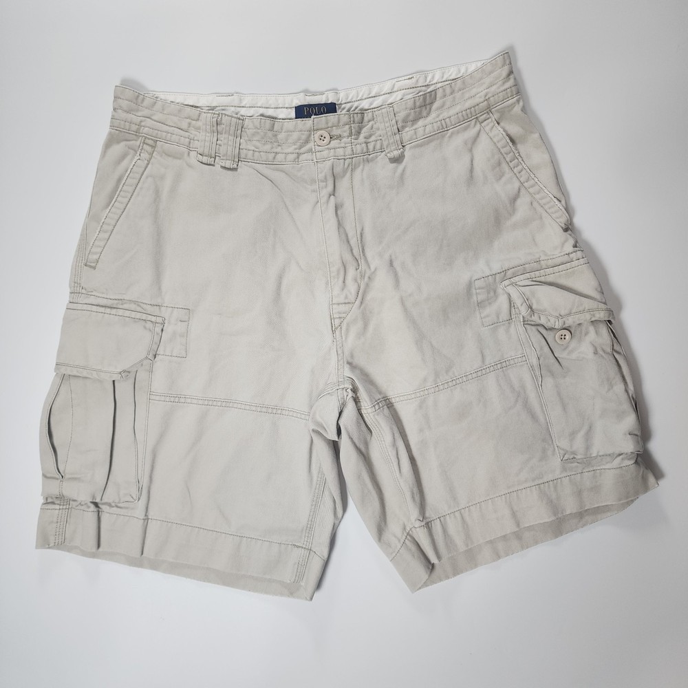 Polo Ralph Lauren Cargo Shorts Mens 38 Beige Heavy Cotton Khaki Pockets Utility