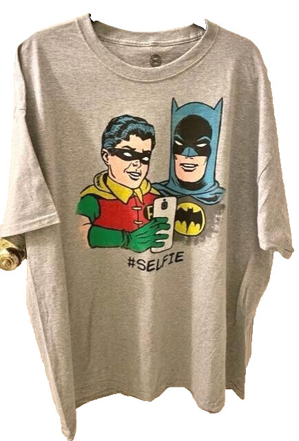 Batman and Robin Selfie T-Shirt size 3XL Gray Cotton DC Comics as is