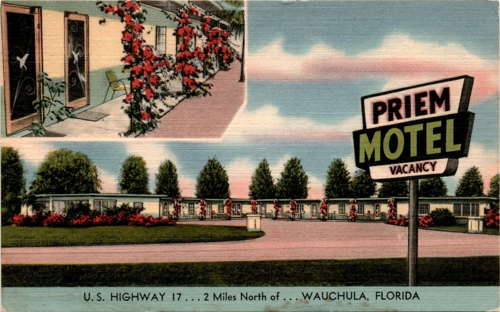 PRIEM MOTEL, VACANCY, U.S. HIGHWAY 17, WAUCH Postcard