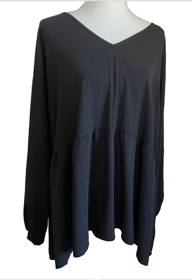 ENTRO Black Crinkle TIERED BLOUSE TOP Flowy Ruffle V-NECK Lightweight PLUS 2XL