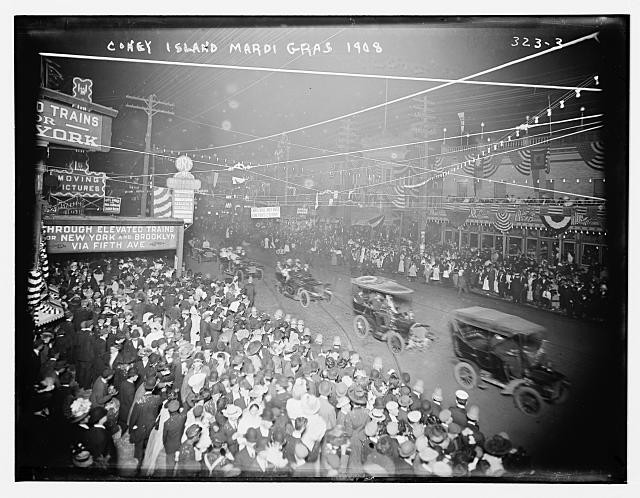 Photo:Coney Island New York NY Mardi Gras 1908 Automobiles Parade Crowd