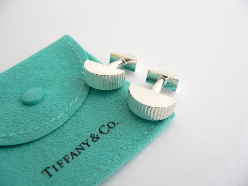 Tiffany & Co Sterling Silver Coin Edge Circle Cufflinks with Gift Pouch Rare Love Design