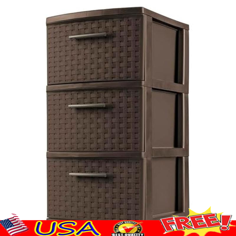 3 Drawer Wicker Weave Storage Tower Decorative Organizer Container W/ Handles