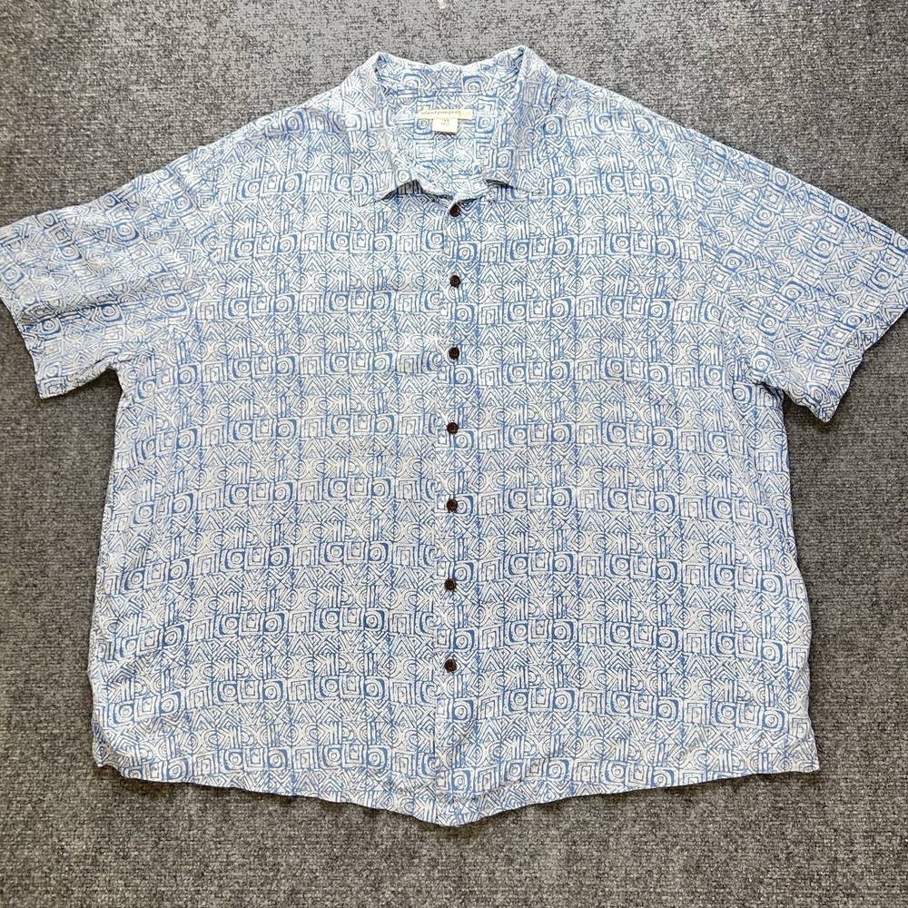 Mens XL Blue Abstract Geometric Print Short Sleeve Button Up Casual Shirt