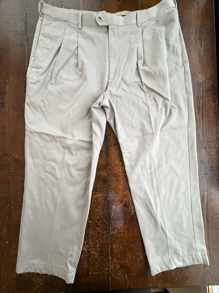 Savane Tailored 2u Comfort Waist Pleated Khaki Chino Pants 42x30