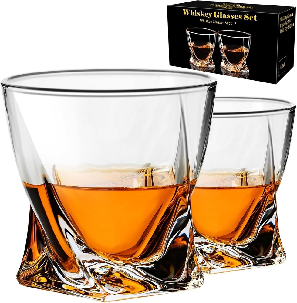Whiskey Glasses Set of 2 10 Oz Old Fashioned Bourbon Glasses Scotch Tumbler Rock