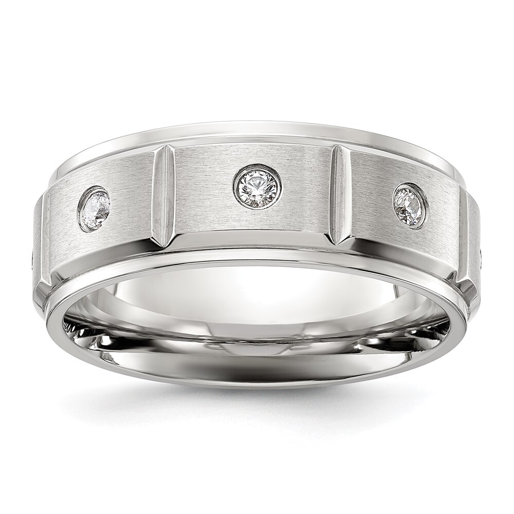 Titanium Brushed and Polished Cubic Zirconia 8mm Band Ring Size 8 for Men 8.04gm
