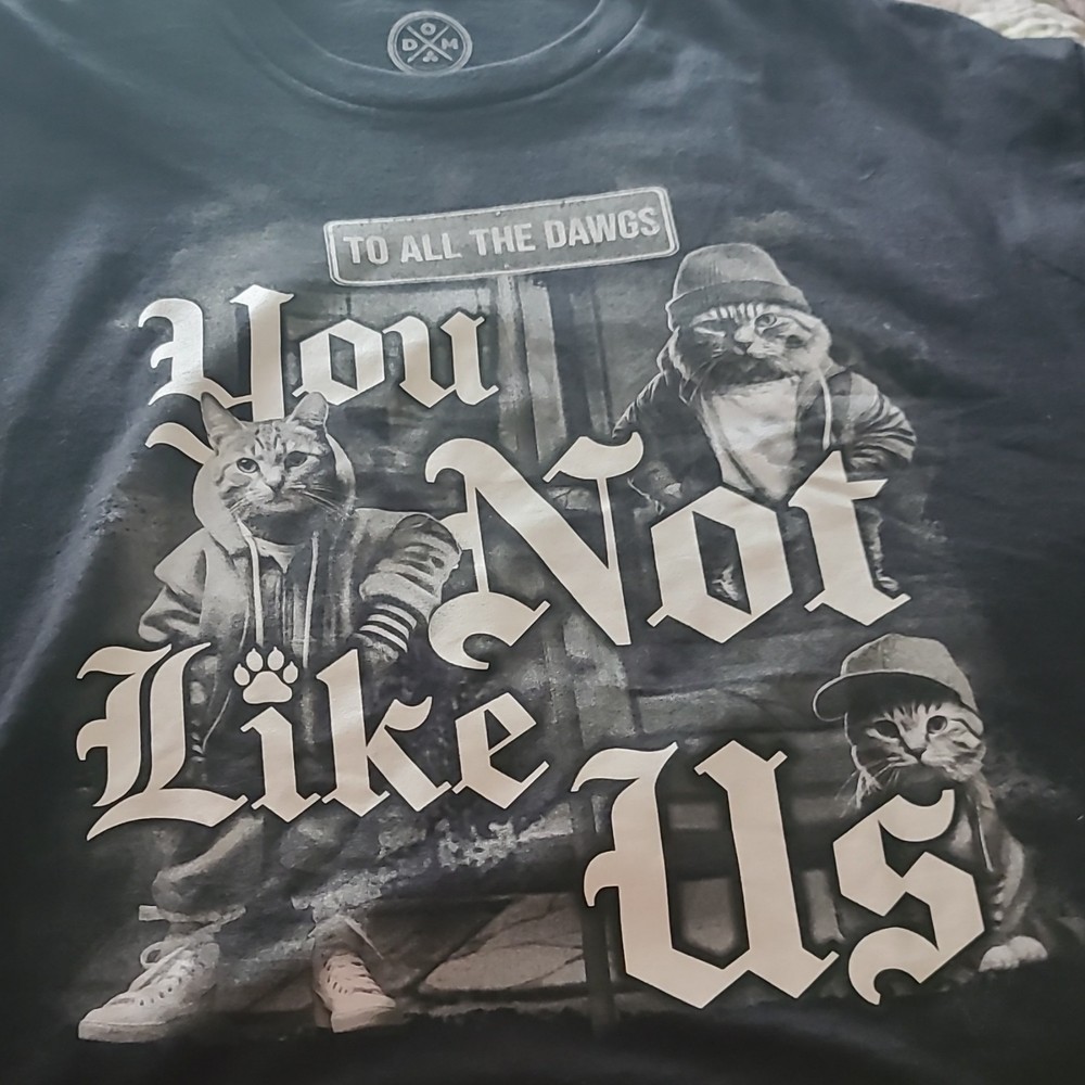 DOM You Not Like Us Cat Graphic Print Men's T-Shirt Black XL Cotton Short Sleeve