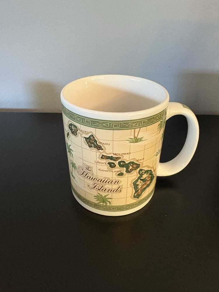 Vintage Coffee Mug Hawaii Map OF HAWAIIAN ISLANDS By Island Treasures Hula Girl