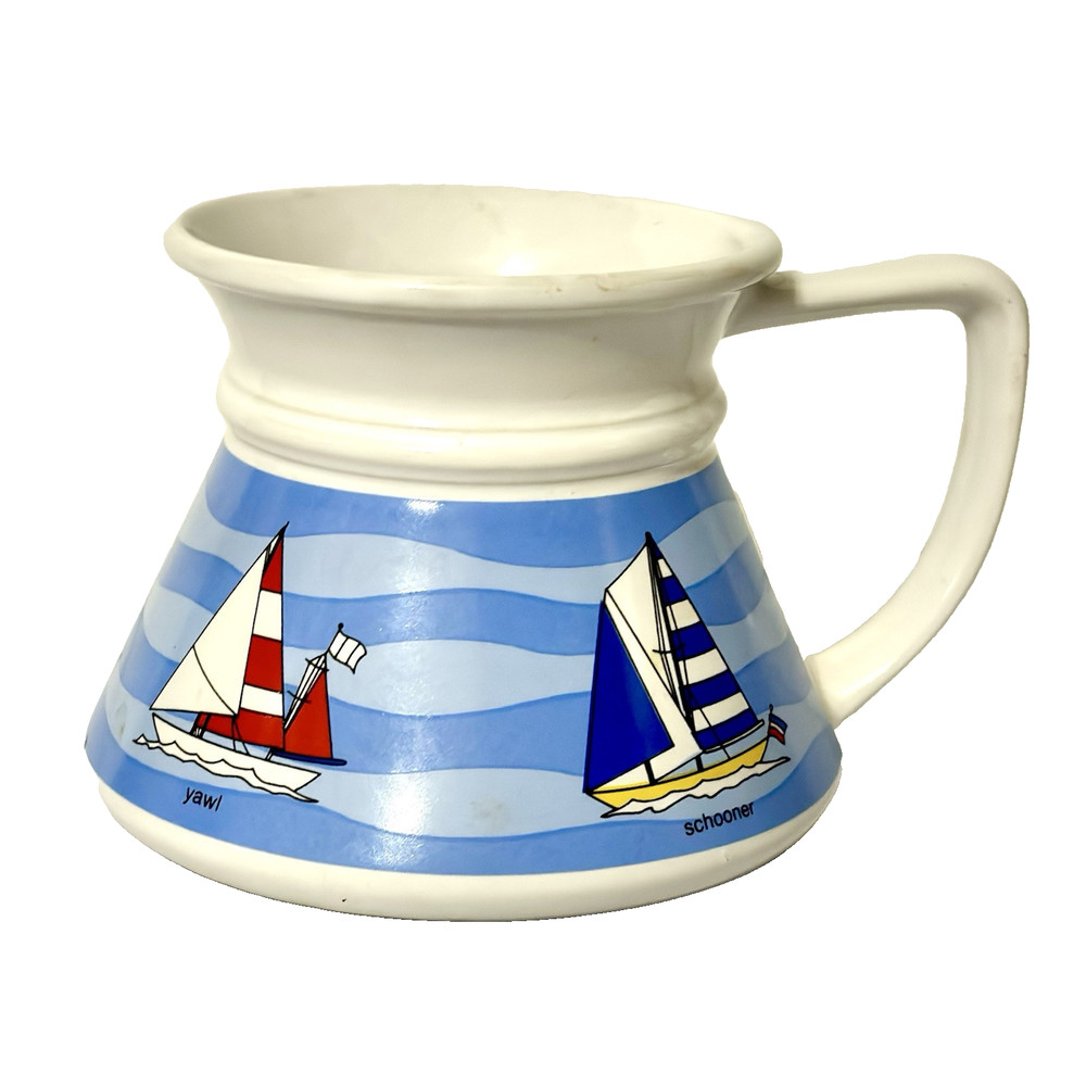 Russ Berrie Coffee Mug Cup Vintage Sailboat Sailing Nautical Ceramic No Spill
