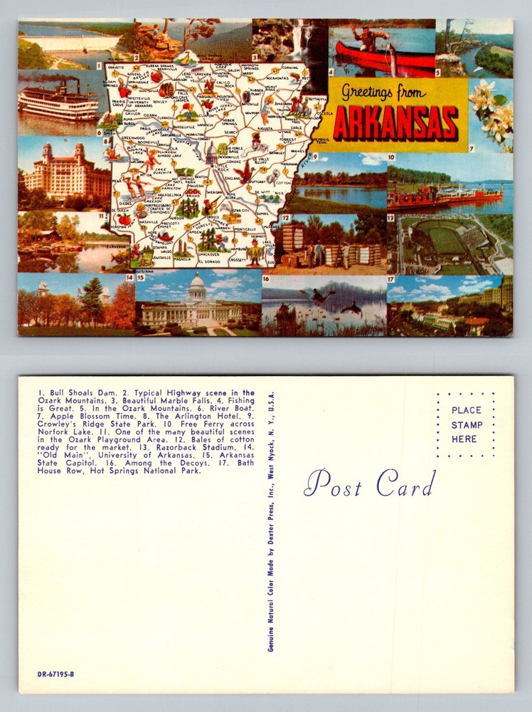 Arkansas, AR-Arkansas, Greetings From Scenic Map Multi Views Vintage Postcard