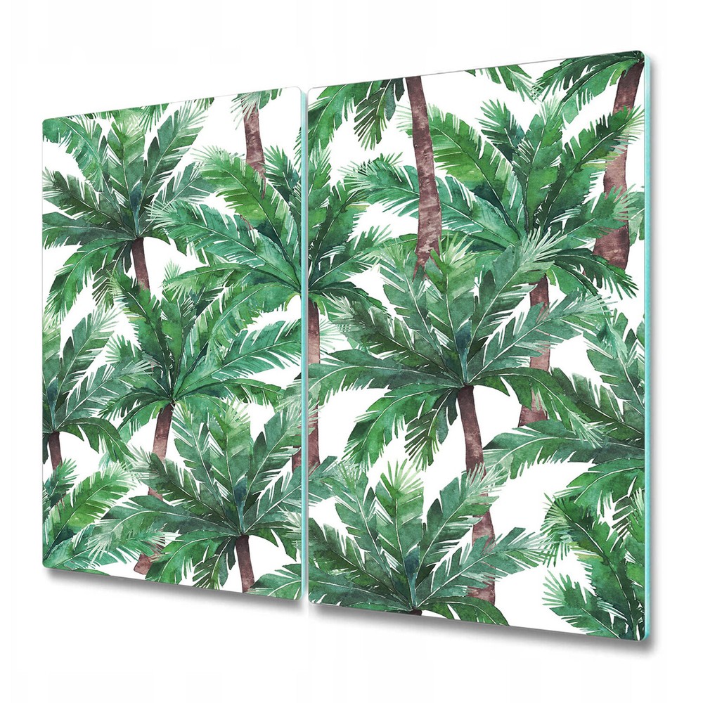 Serving Chopping Board Glass Cover Watercolour Tropical Palm Trees Exotic Green