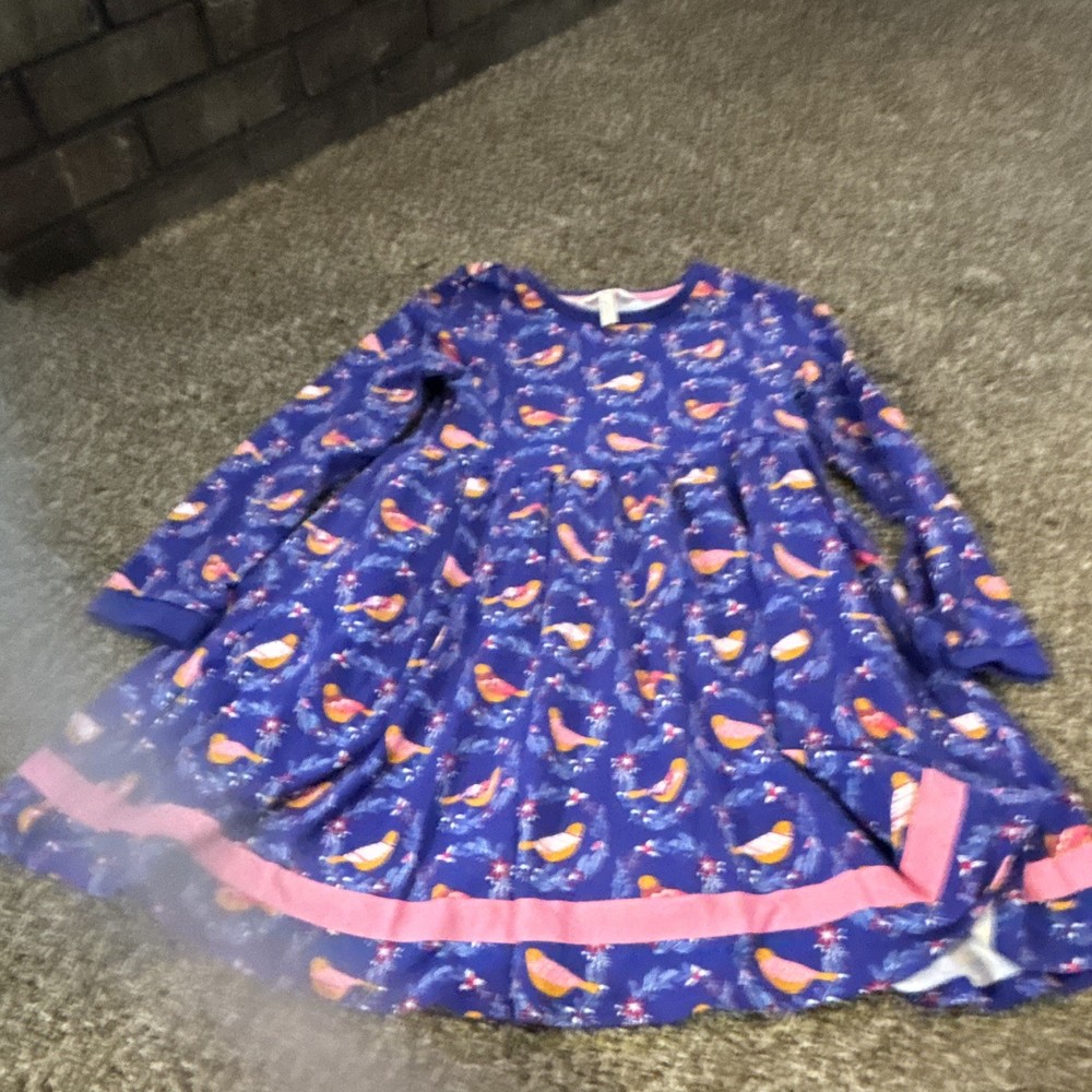Matilda Jane Fit & Flare Blue Bird Print Long Sleeve Dress Girls Size 6