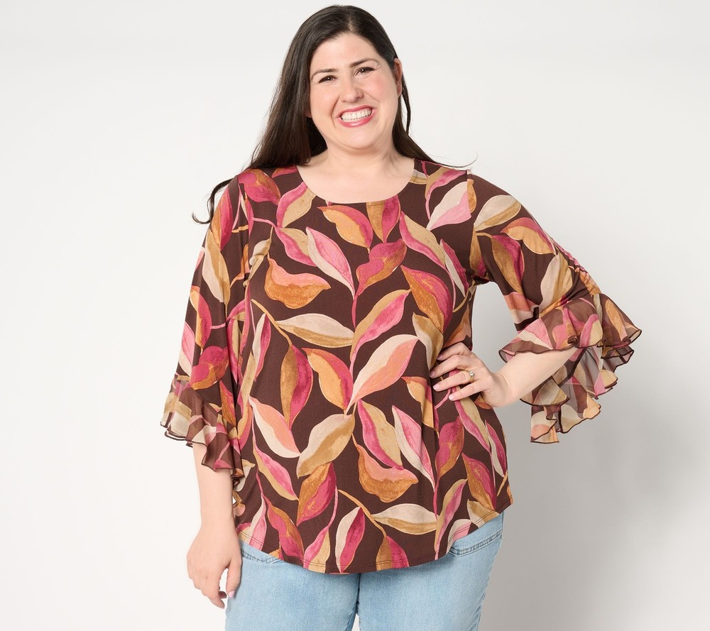 Susan Graver Women's Top Sz XL Printed Liquid Knit Multi-colored A654227